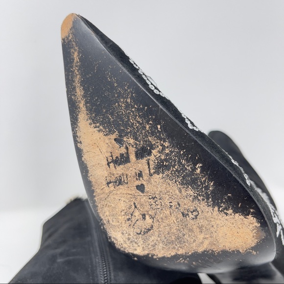 Beverly Feldman Black Suede Rhinestone Studded Pointed Toe Stiletto Heel Boot 8 - Picture 11 of 12